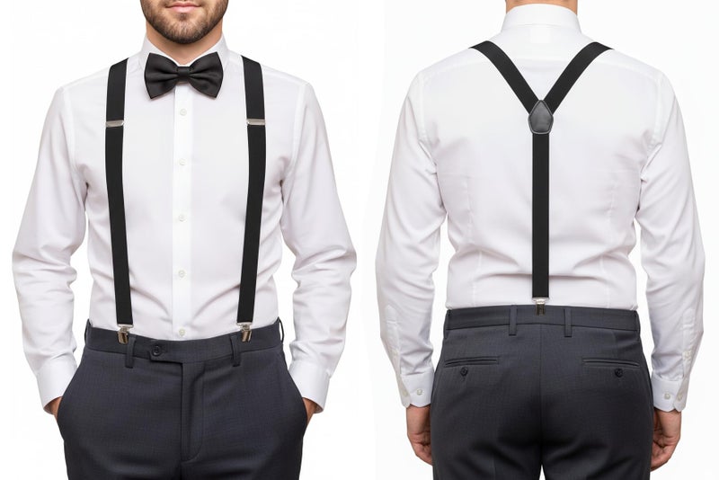 trilece Menâ€™s Suspenders and Bow Tie Set â€“ Adjustable Y-Back Suspenders with Matching Bow Tie, Strong Metal Clips, 1-Inch Wide Dress Set for Weddings, Suits & Formal Wear â€“ Red - Image 5